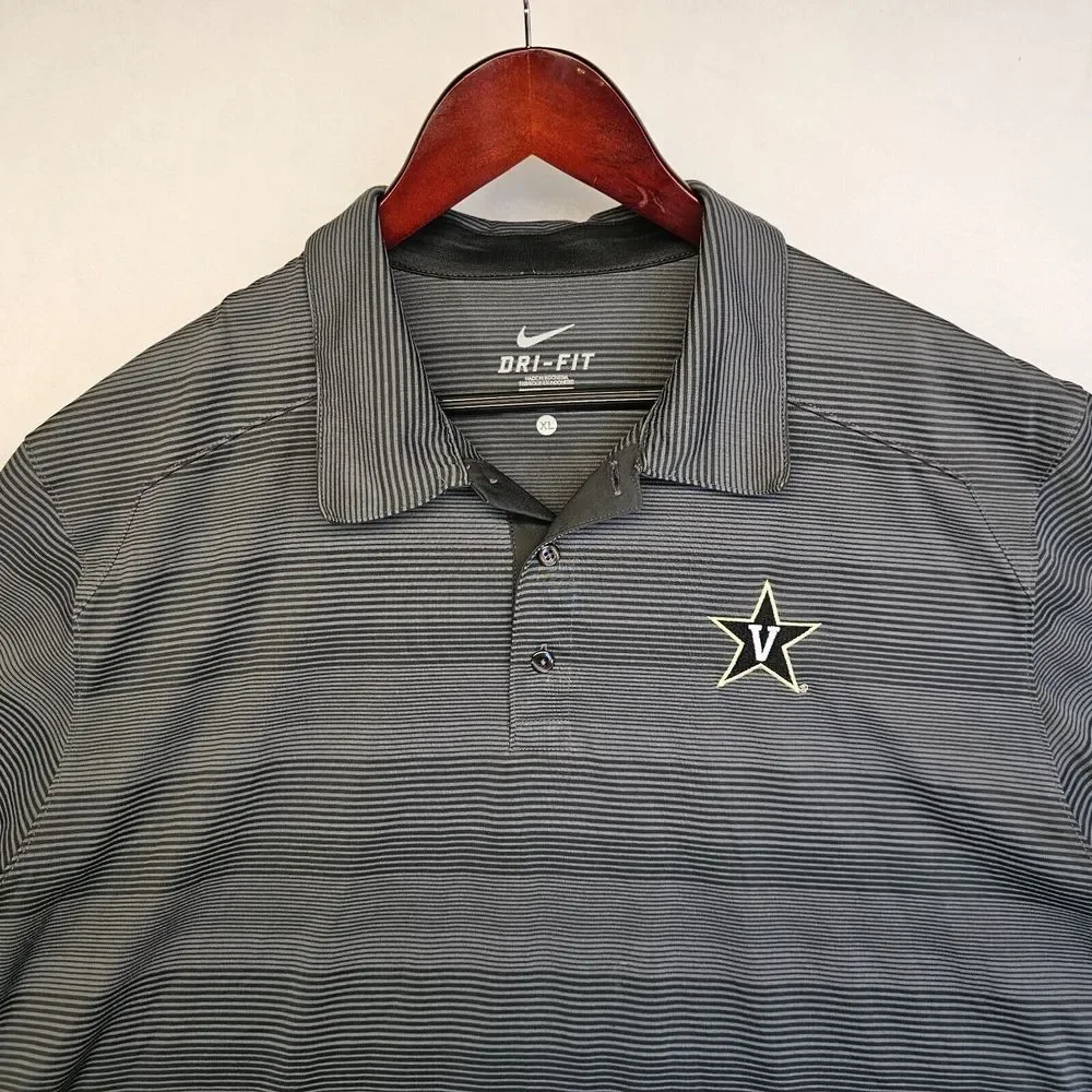 Nike Dri-Fit Polo Shirt‎ Mens Striped Short Sleeve Button Collared Gray Logo XL